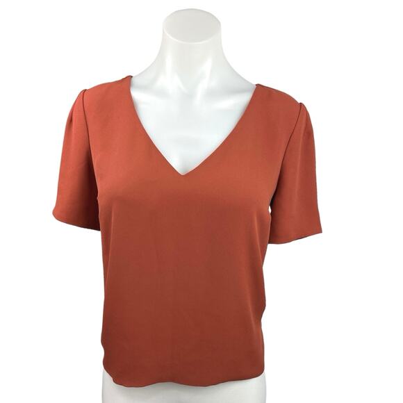 Forever 21 Contemporary Orange V Neck Short Sleeve Basic Tee T Shirt Top Size M - Picture 1 of 4